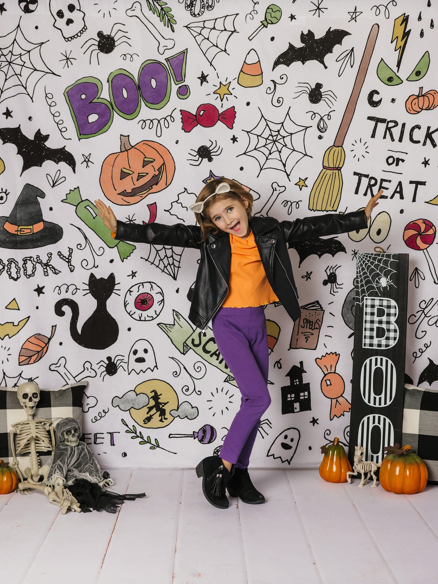 Kate Couleur Halloween Doodles Toile de fond conçue par Mandy Ringe - Kate Backdrop FR