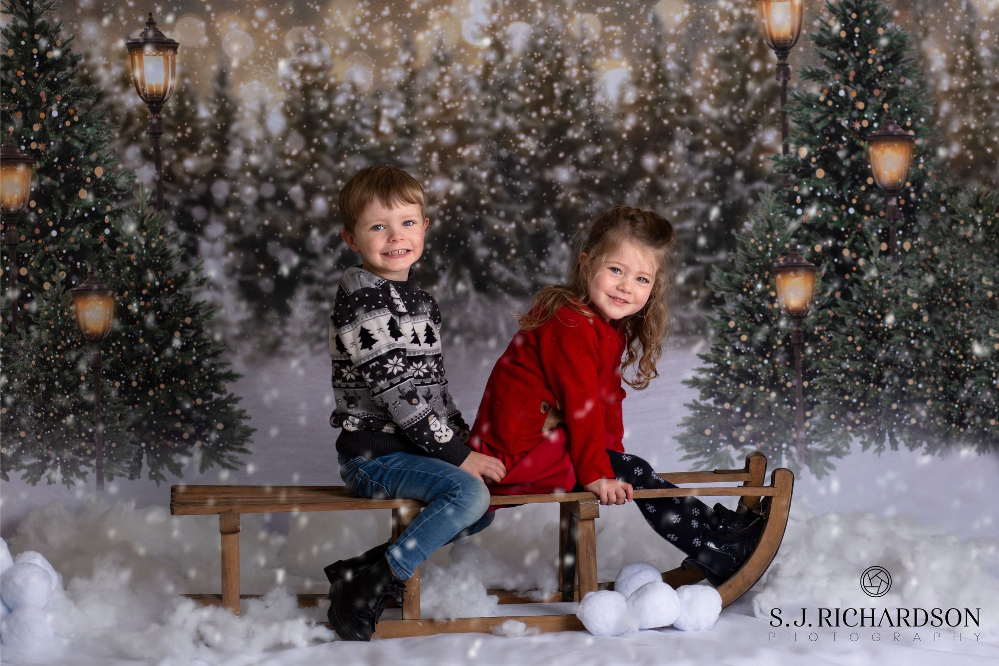 Kate Hiver Noël Neige Forêt Lumières Toile de fond en Laine pour la photographie - Kate Backdrop FR