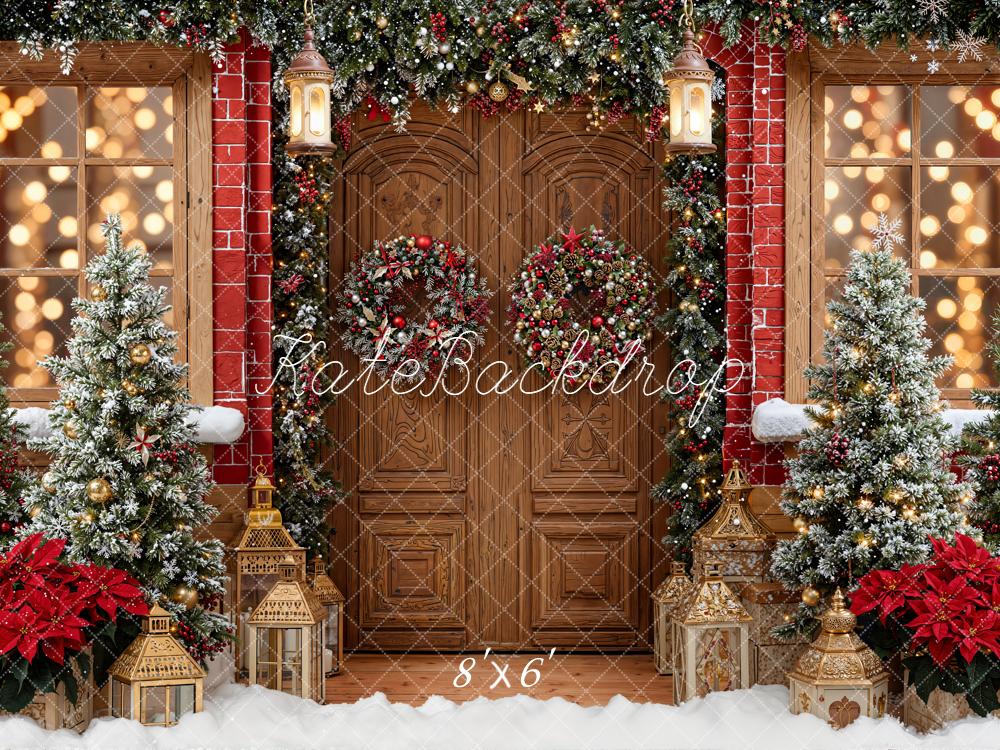 Kate Noël Porte Sapins Lumières Neige Toile de fond conçue par Emetselch - Kate Backdrop FR
