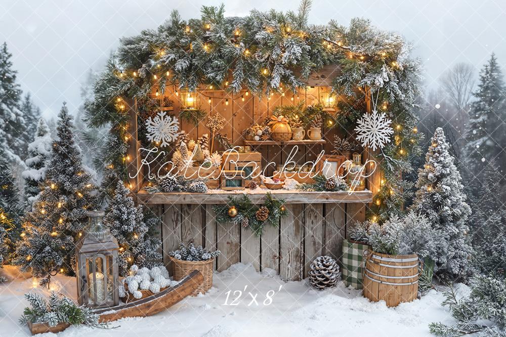 Kate Hiver Marché Neige Sapins Lumière Toile de fond conçue par Emetselch