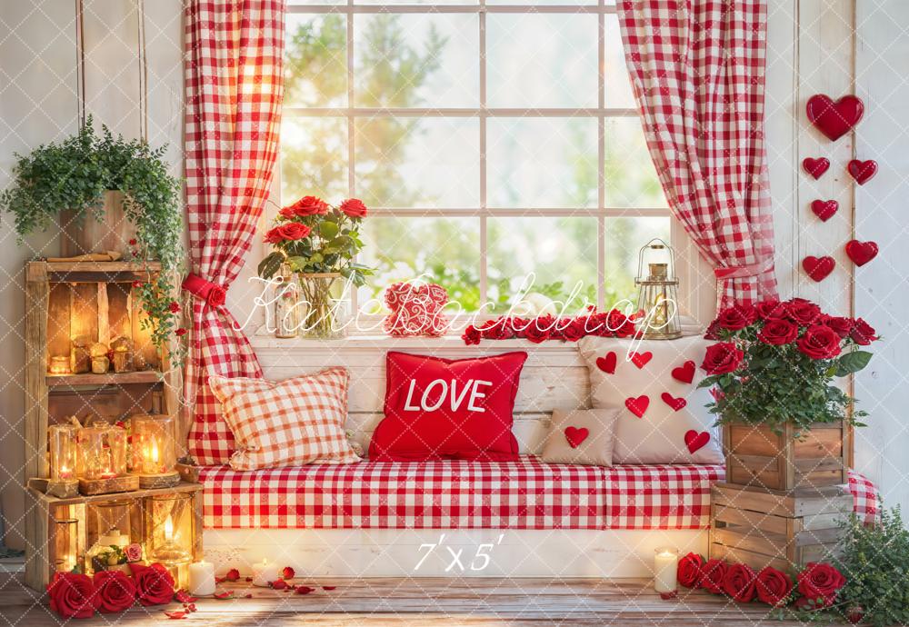 PROMO Kate La Saint Valentin Fenêtre Rideaux Cœurs Toile de fond conçue par Emetselch