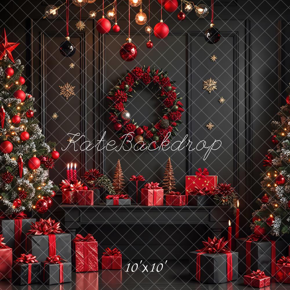 Kate Noël Sapins Boules Cadeaux Rétro Toile de fond conçue par Mini MakeBelieve
