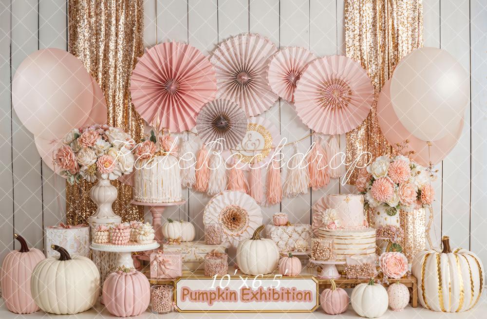 Kate Automne Citrouilles Fleurs Rose Toile de fond en Laine conçue par Emetselch - Kate Backdrop FR