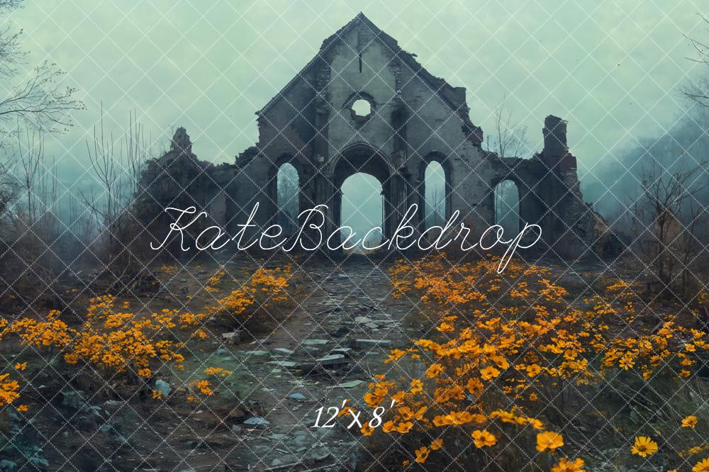 Kate Ruines Fleur Sauvage Brume Toile de fond en Laine conçue par Emetselch - Kate Backdrop FR