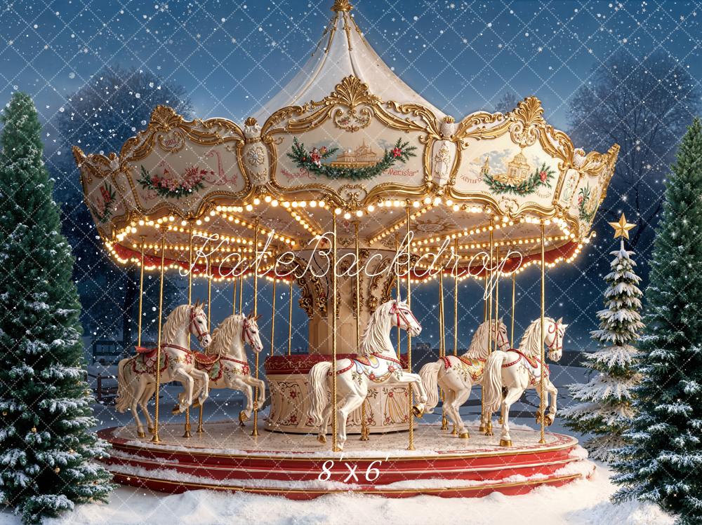 Kate Noël Carrousel Arbres Neige Toile de fond conçue par Emetselch - Kate Backdrop FR