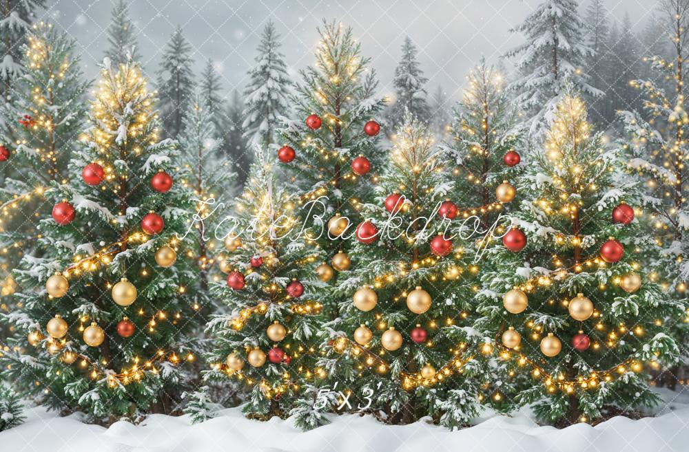 Kate Noël Sapins Neige Illuminés Toile de fond conçue par Emetselch - Kate Backdrop FR