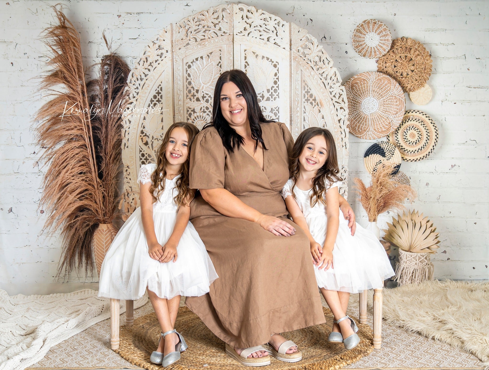 Kate Boho Herbe des pampas Beige Toile de fond en Laine conçue par Mandy Ringe - Kate Backdrop FR