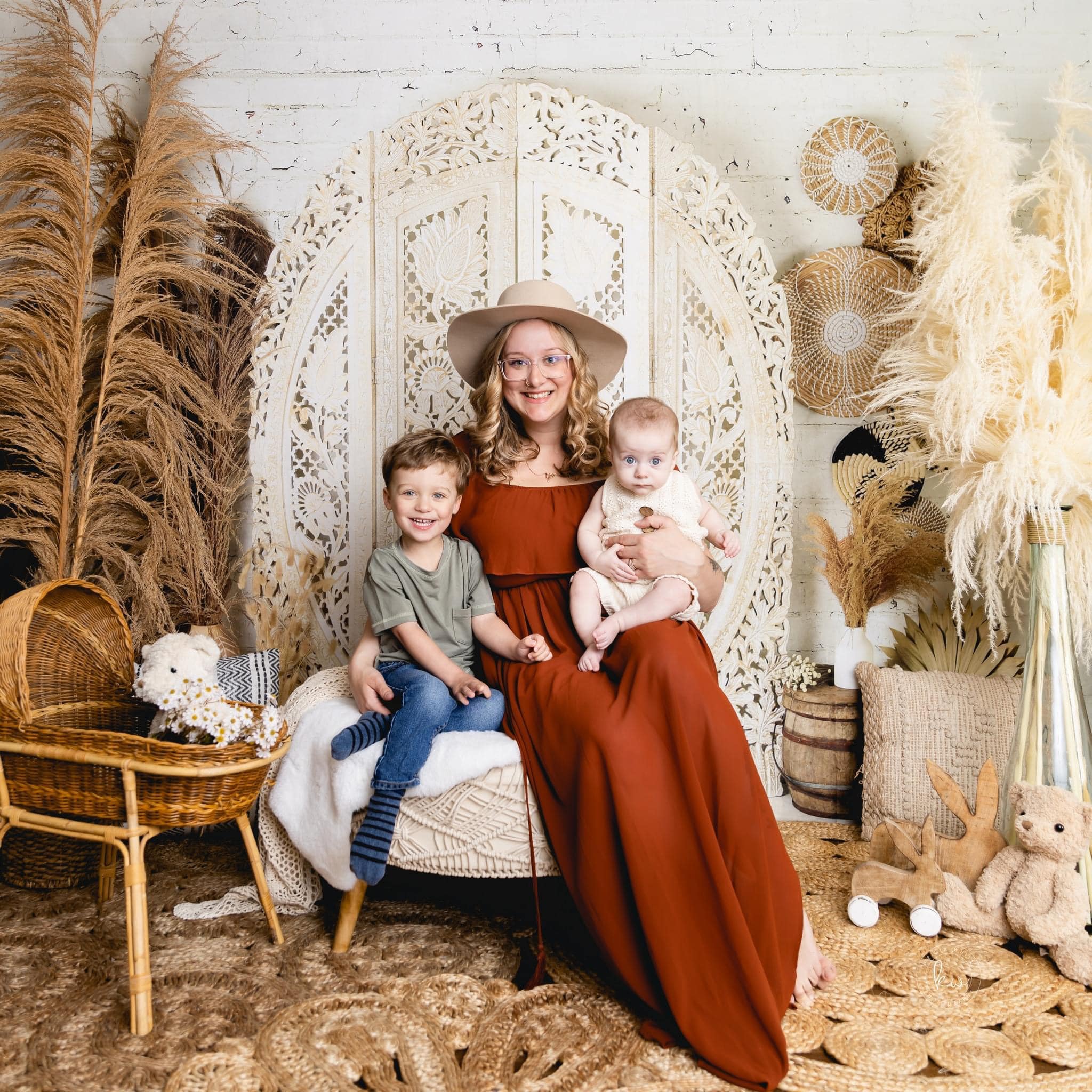 Kate Boho Herbe des pampas Beige Toile de fond en Laine conçue par Mandy Ringe - Kate Backdrop FR