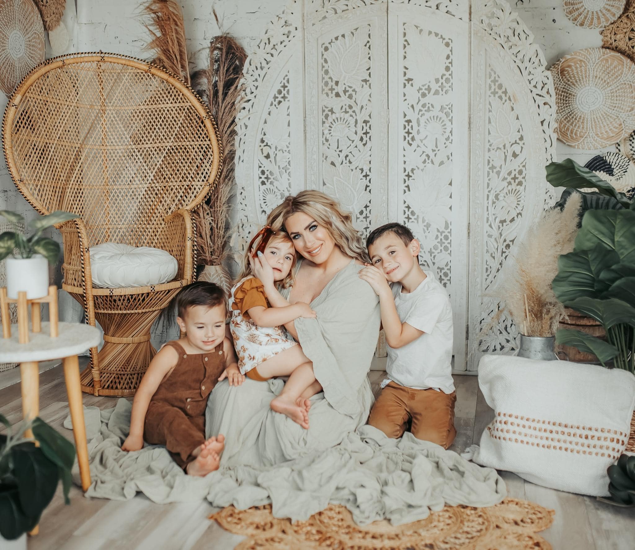 Kate Boho Herbe des pampas Beige Toile de fond en Laine conçue par Mandy Ringe - Kate Backdrop FR