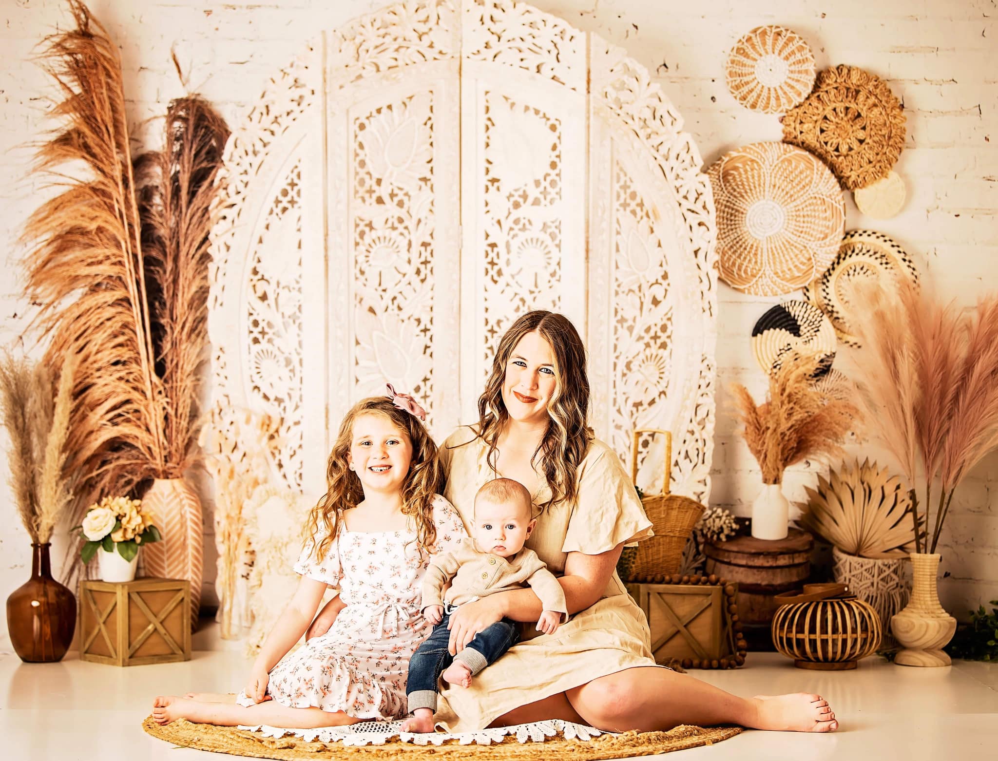 Kate Boho Herbe des pampas Beige Toile de fond en Laine conçue par Mandy Ringe - Kate Backdrop FR