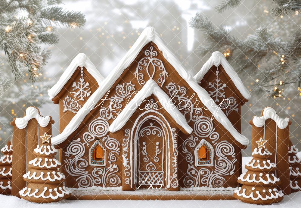 Kate Noël Maison Pain d'Épice Neige Toile de fond conçue par Mini MakeBelieve - Kate Backdrop FR