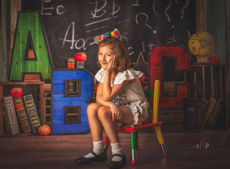 Kate Retour à l'école Été Tableau noir Coloré ABC Toile de fond conçu par Emetselch - Kate Backdrop FR