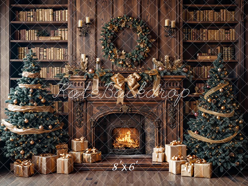 Kate Noël Cheminée Sapins Cadeaux Toile de fond en Laine conçue par Emetselch - Kate Backdrop FR