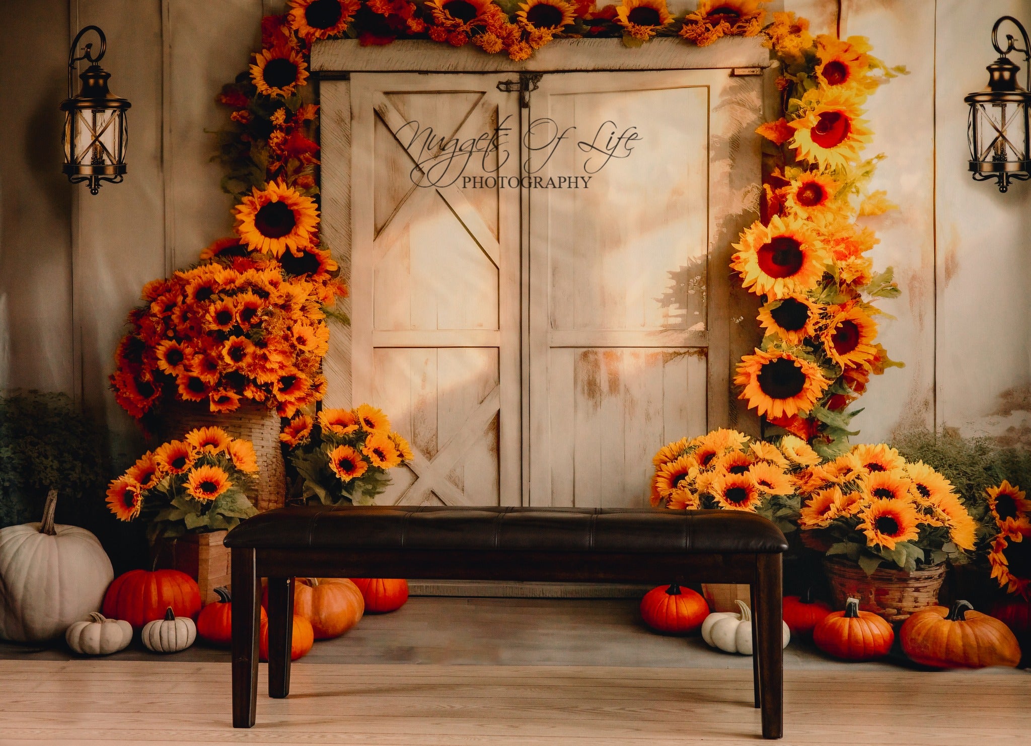 Kate Automne Tournesol Citrouille Grange Soleil Toile de fond conçue par Chain Photographie - Kate Backdrop FR