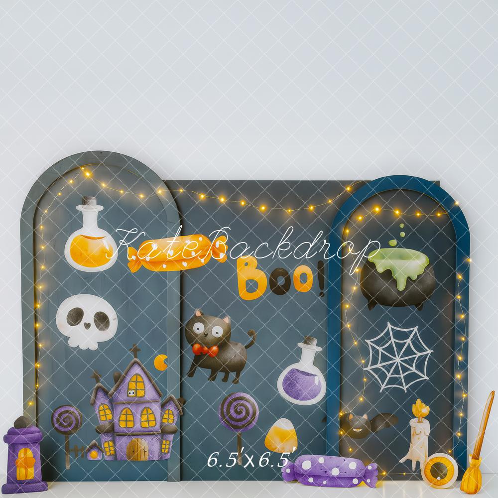 Kate Halloween Bonbons Maison Chat Toile de fond conçue par Patty Roberts - Kate Backdrop FR