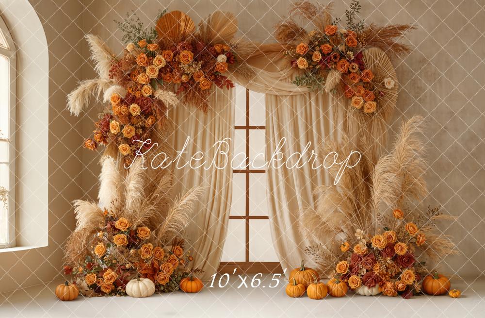 Kate Automne Fleurs Pampas Citrouilles Toile de fond conçue par Emetselch - Kate Backdrop FR