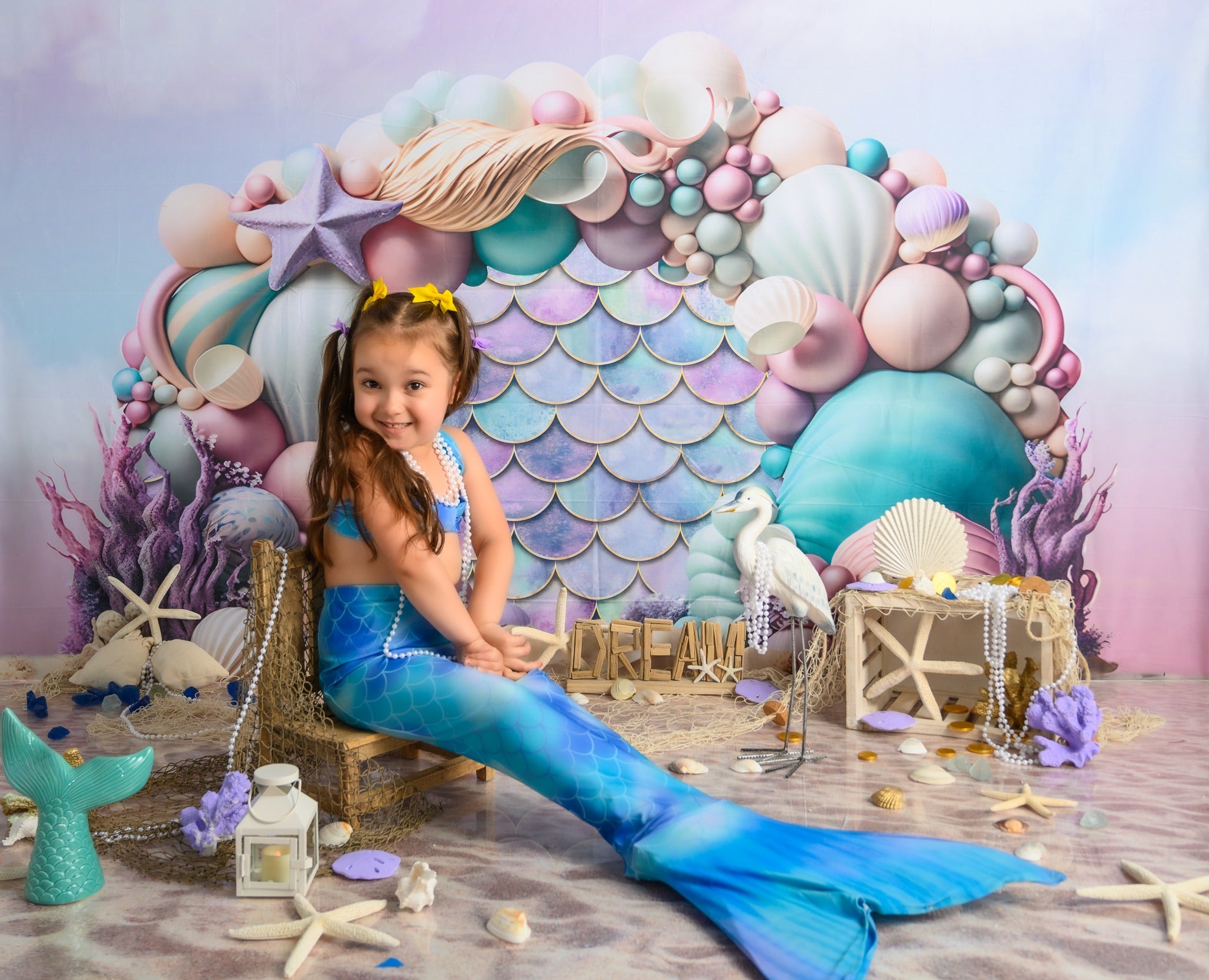 Kate Sirène Arc de ballons Toile de fond+Plage de sable Été Toile de fond - Kate Backdrop FR