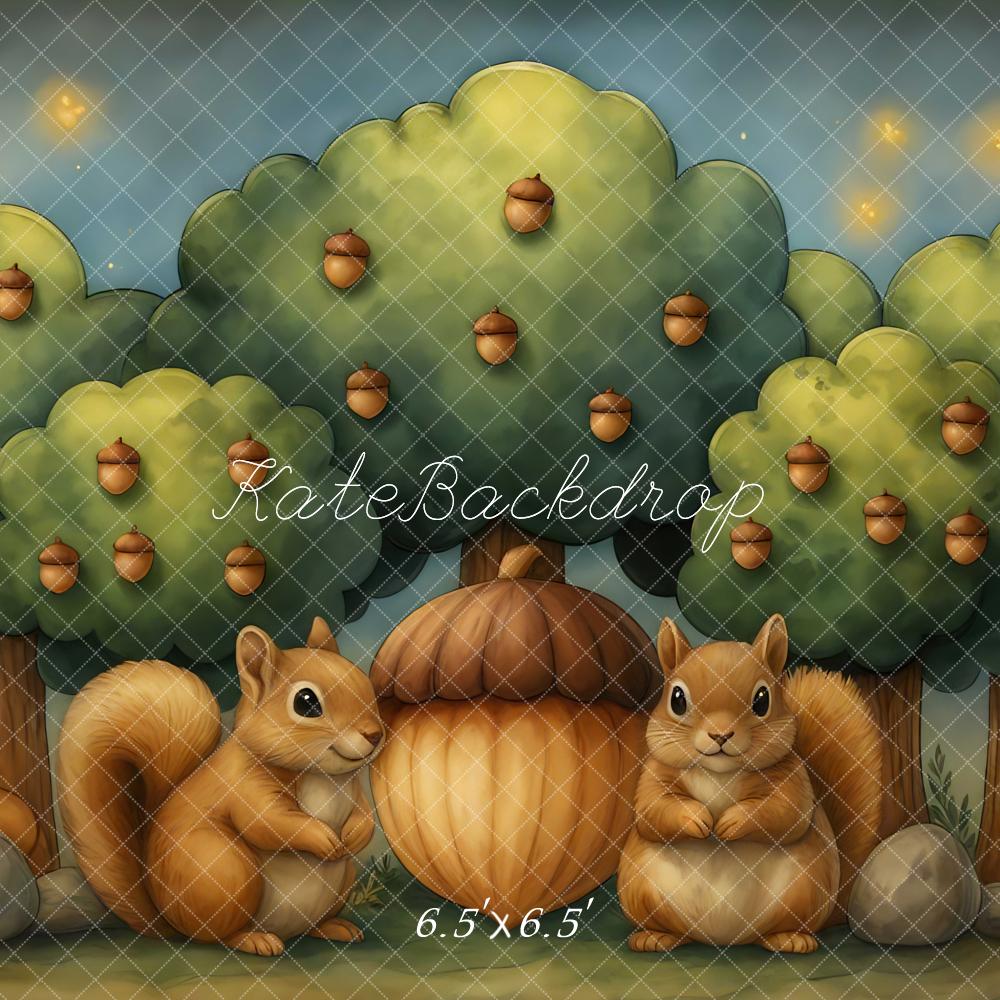 Kate Automne Écureuils Gland Arbres Toile de fond conçue par Mini MakeBelieve - Kate Backdrop FR