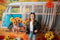 Kate Automne Tournesol Autobus blanc bleu Toile de fond pour la photographie - Kate Backdrop FR