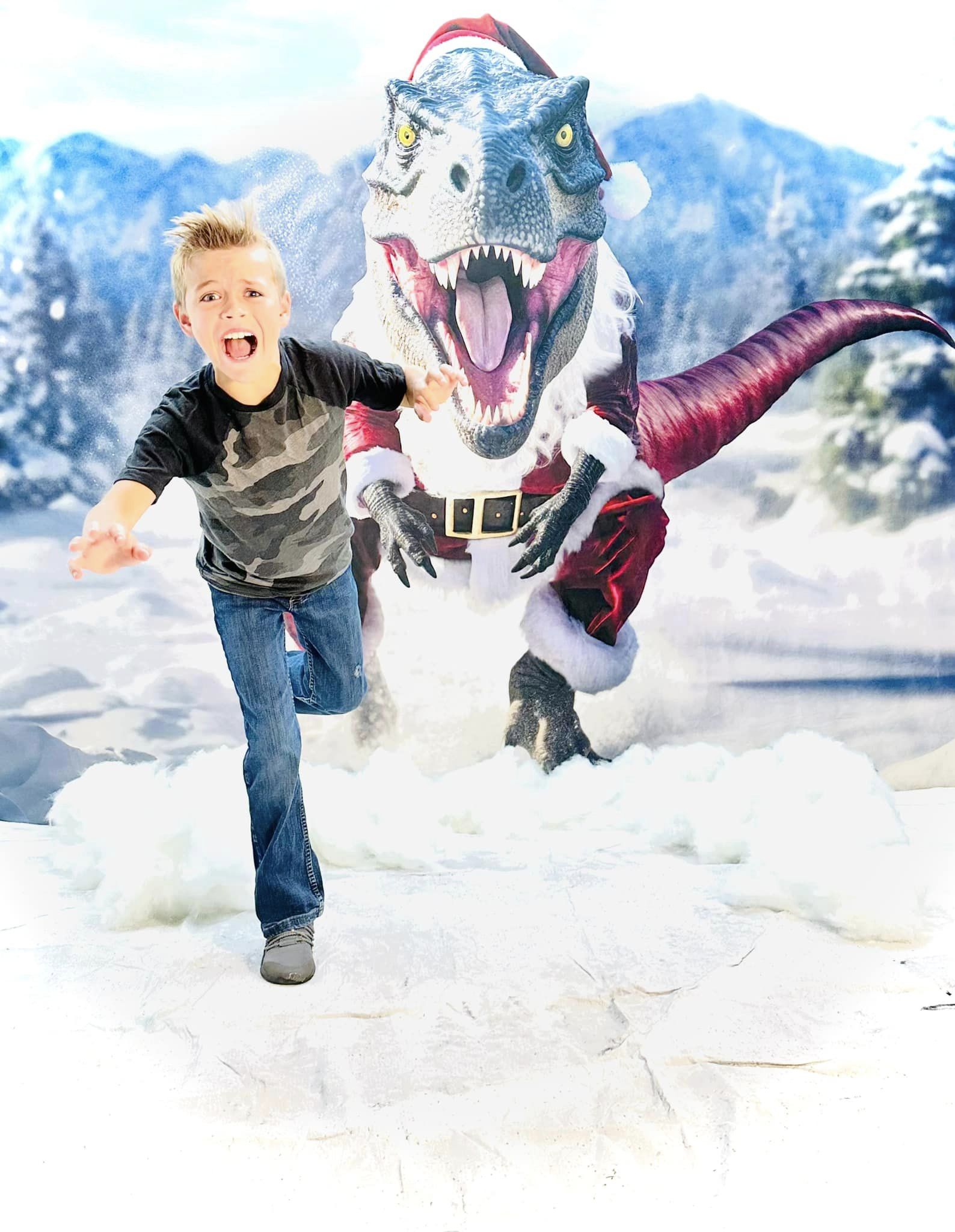 Kate Sweep Mur-à-Sol Père Noël T-Rex Hiver Humour Toile de fond conçue par Mini MakeBelieve - Kate Backdrop FR