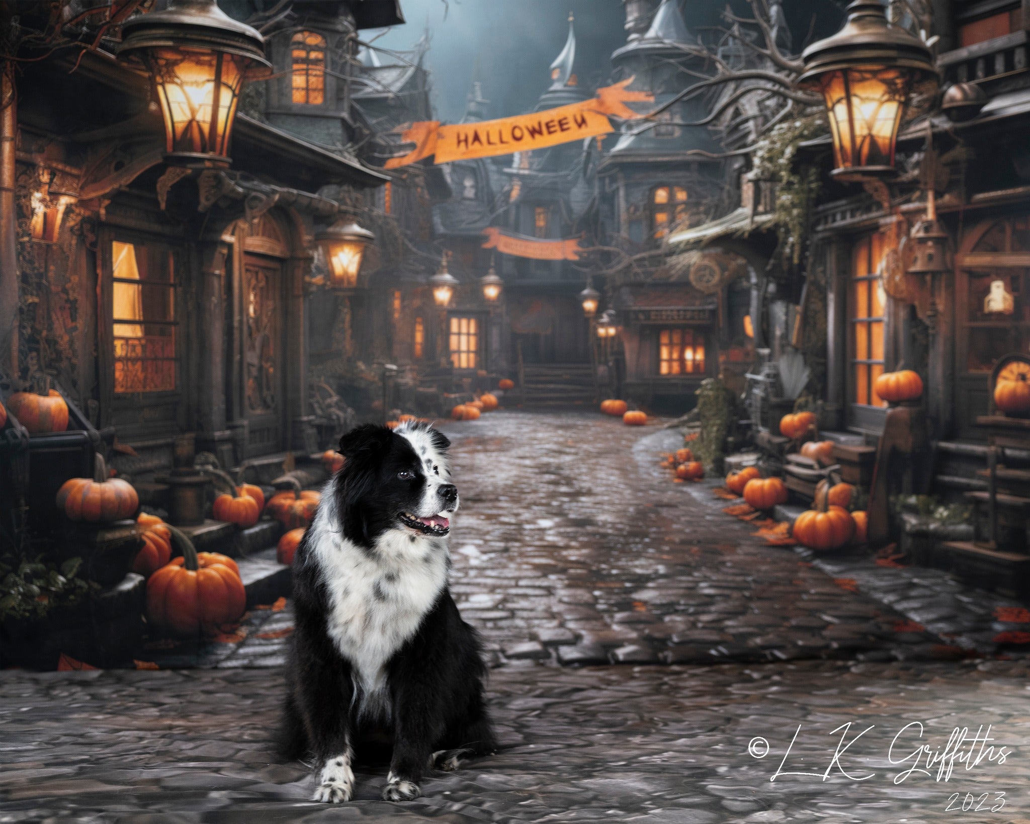 Kate Halloween Citrouille Rue Toile de fond+Brun Pierre Sol Toile de fond - Kate Backdrop FR