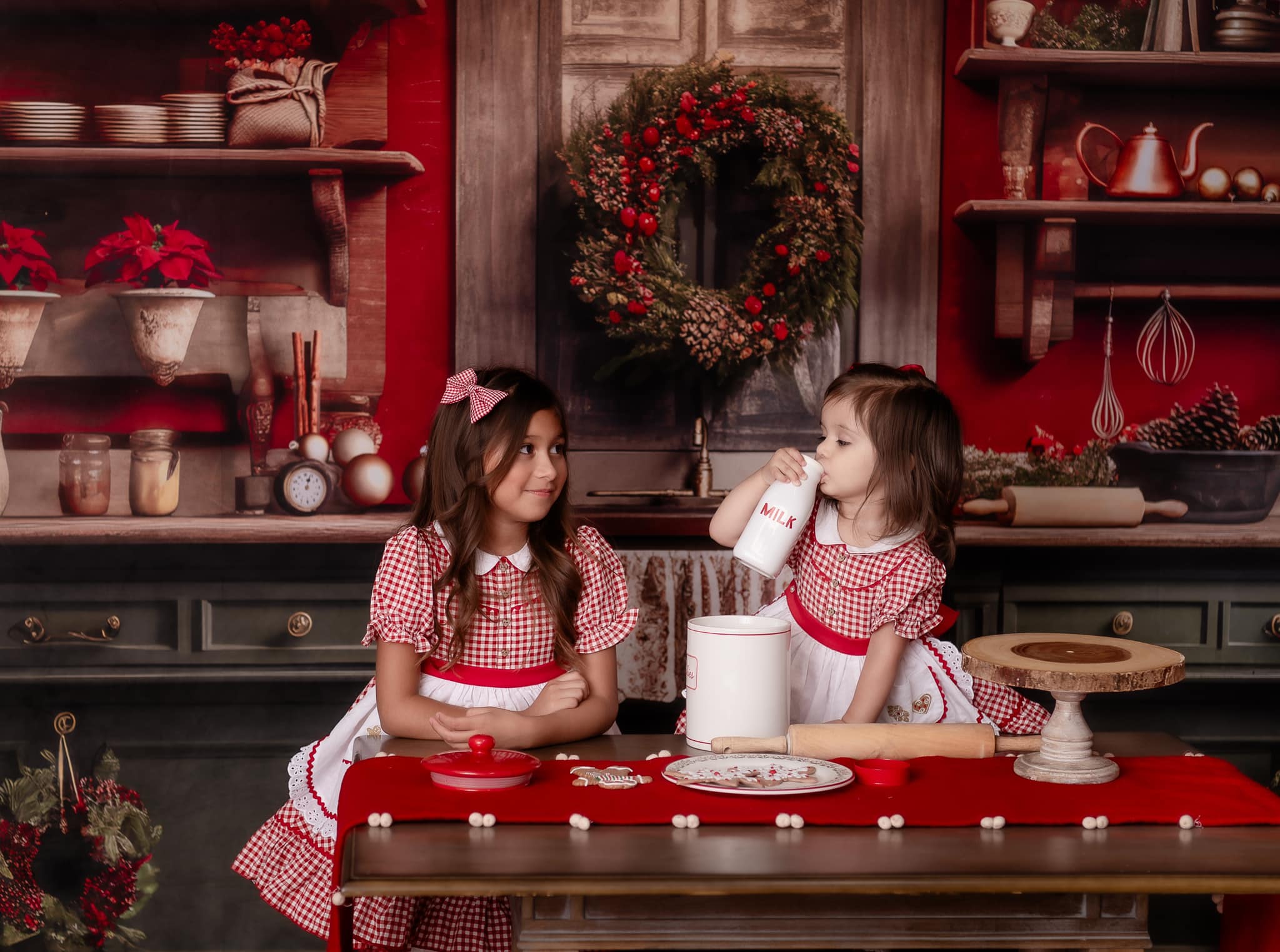 Kate Rouge Vert Noël Cuisine Toile de fond conçue par Mandy Ringe - Kate Backdrop FR