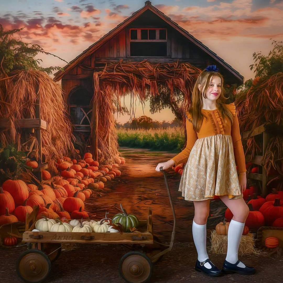 Kate Automne Ferme de citrouilles Porte Toile de fond pour la photographie - Kate Backdrop FR