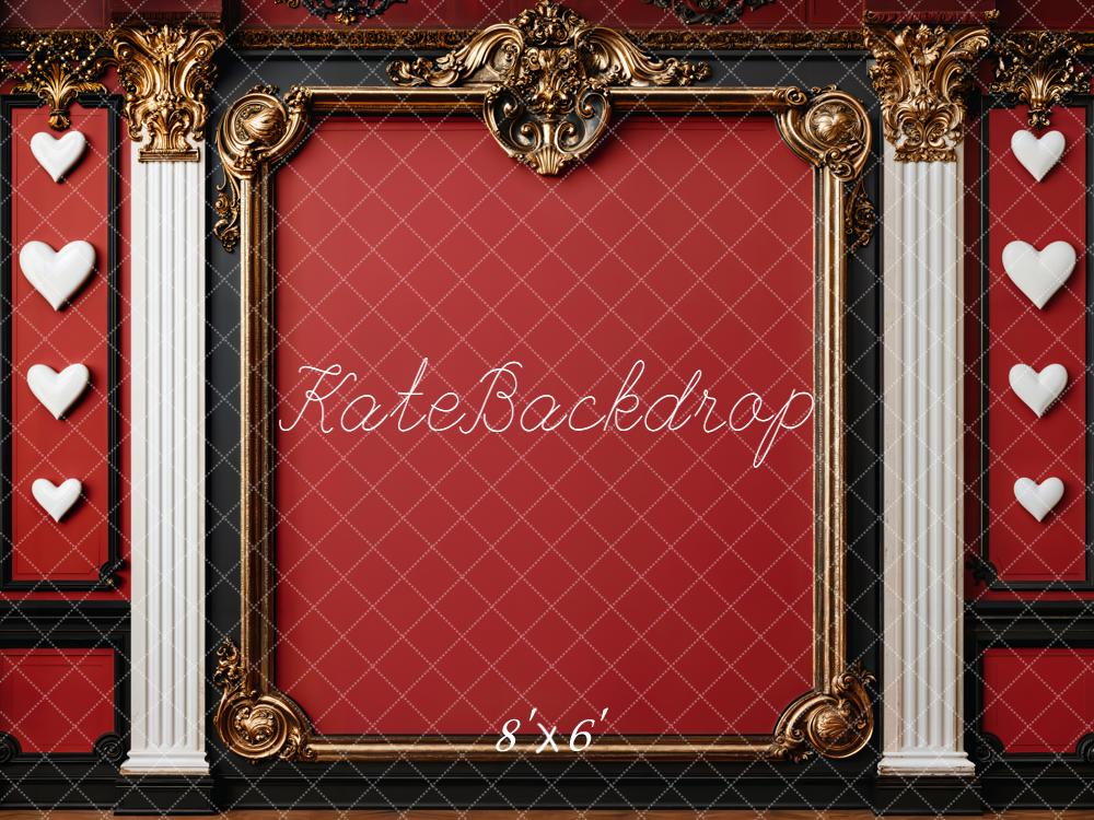 Kate Baroque Mur Rouge Cadre Cœurs Toile de fond en Laine conçue par Emetselch