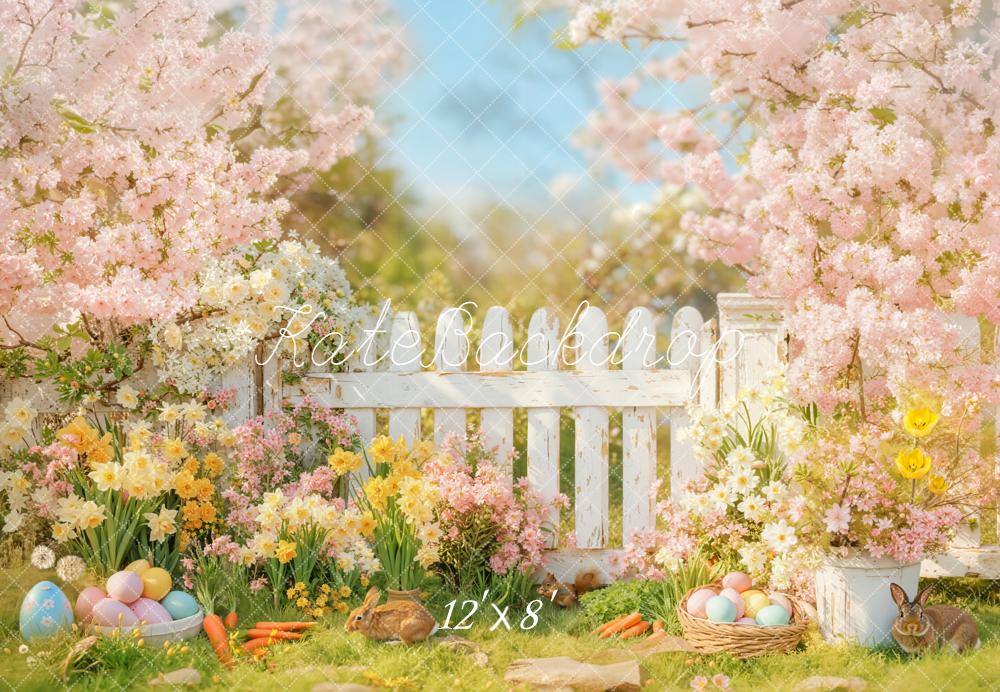 Kate Pâques Fleurs Œufs Lapin Toile de fond en Laine conçue par Emetselch - Kate Backdrop FR