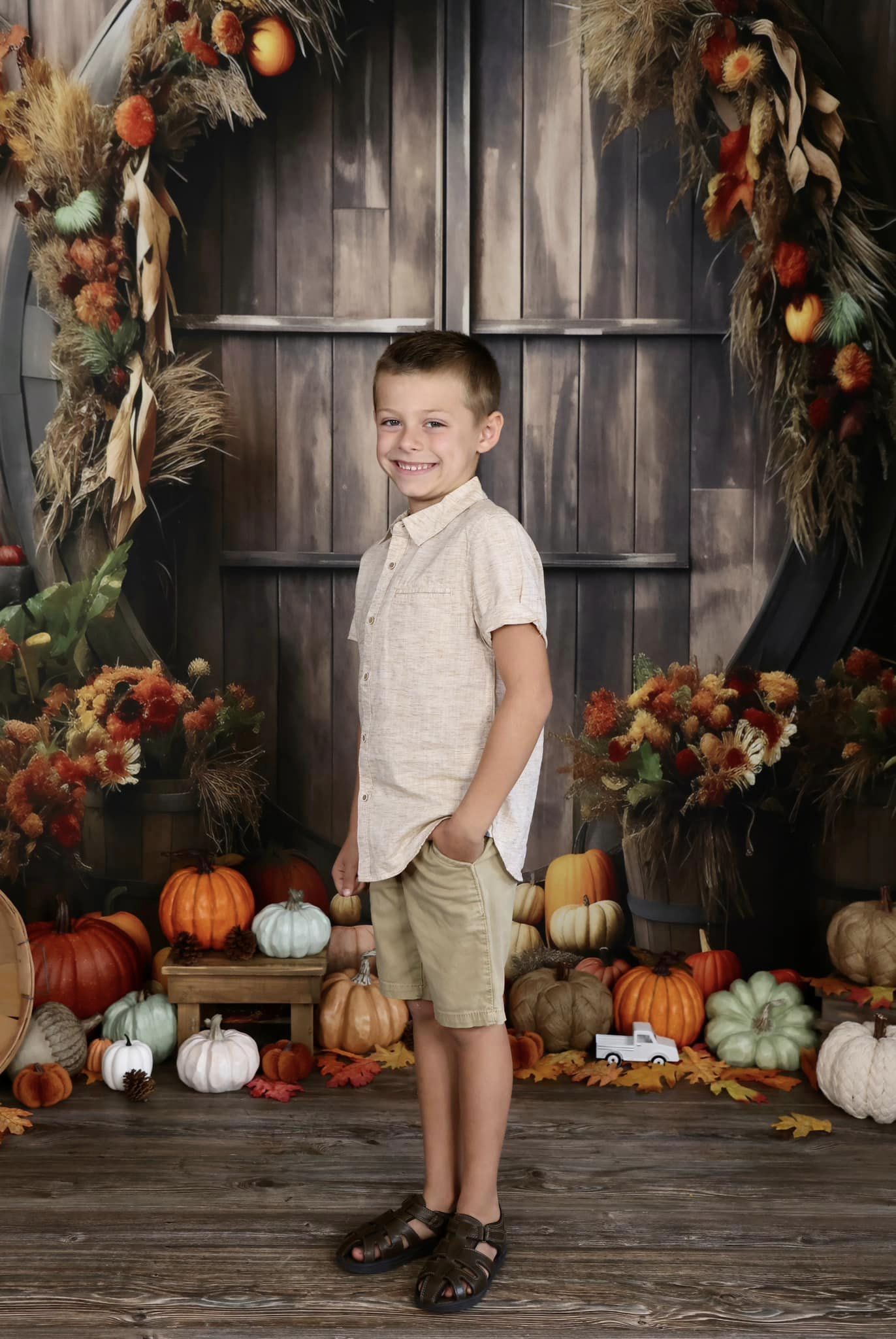 Kate Automne Citrouille Porte Grange Toile de fond pour la photographie - Kate Backdrop FR