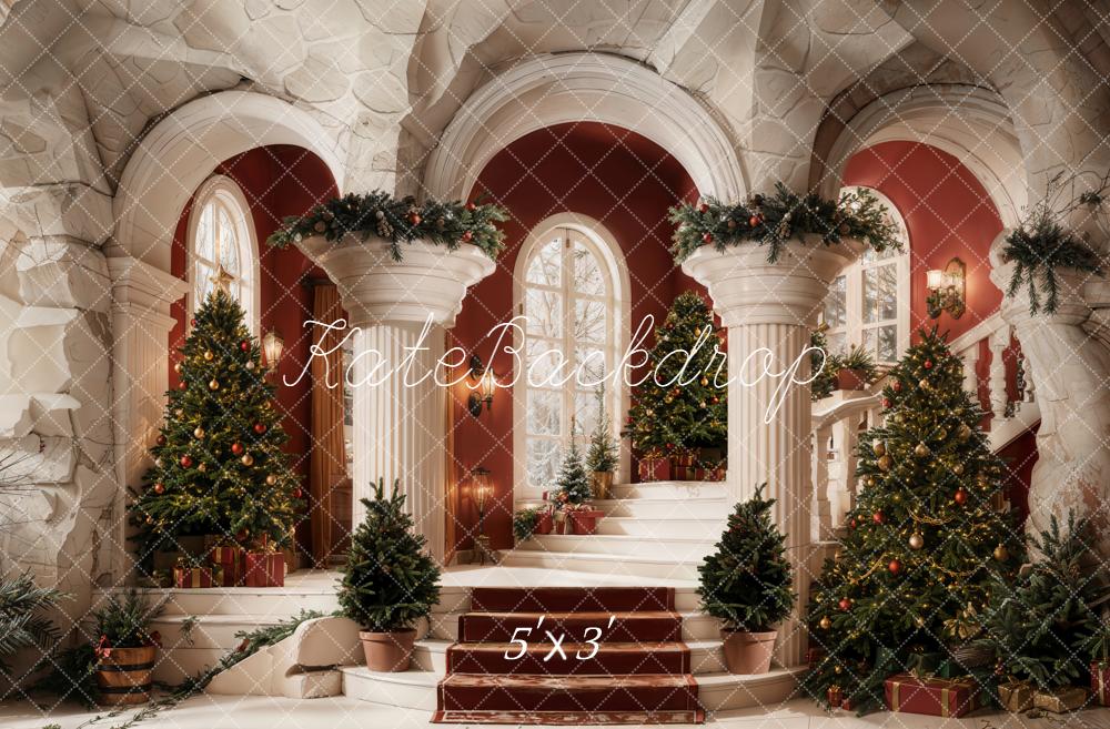Kate Sapins de Noël Escalier Colonnes Toile de fond conçue par Emetselch - Kate Backdrop FR