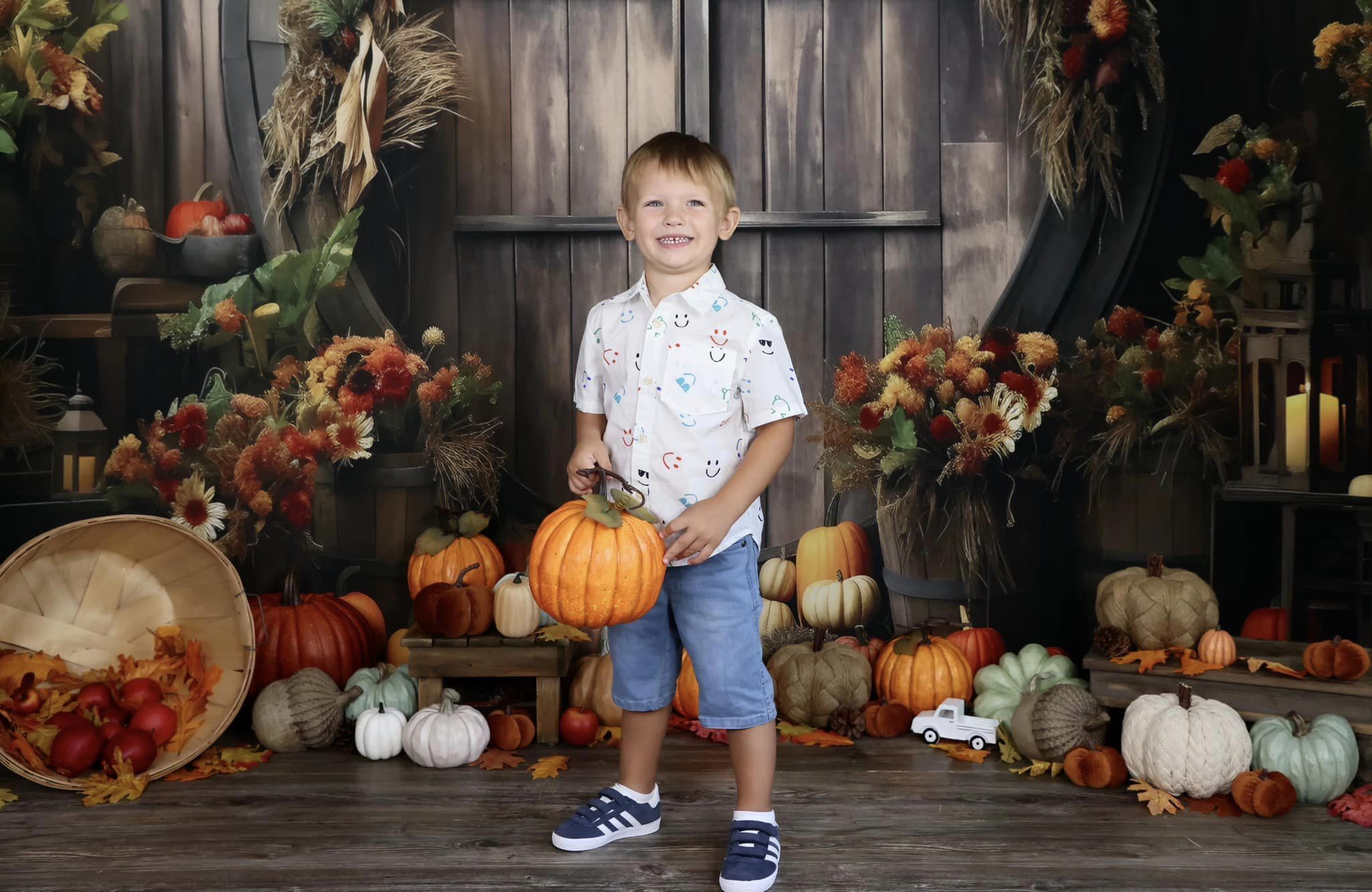 Kate Automne Citrouille Porte Grange Toile de fond pour la photographie - Kate Backdrop FR