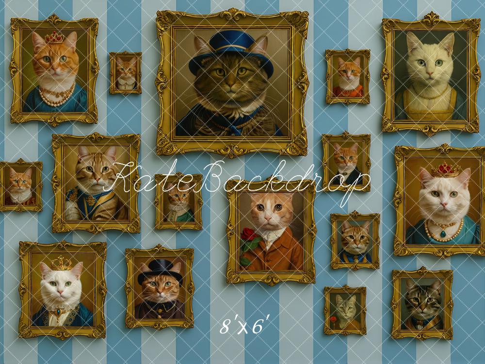 Kate Chats Aristocrates Cadres Rayures Toile de fond conçue par Mini MakeBelieve - Kate Backdrop FR