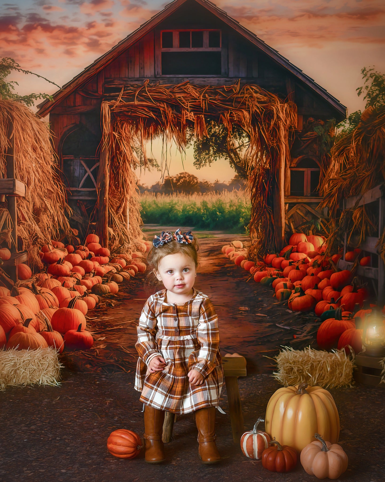 Kate Automne Ferme de citrouilles Porte Toile de fond pour la photographie - Kate Backdrop FR