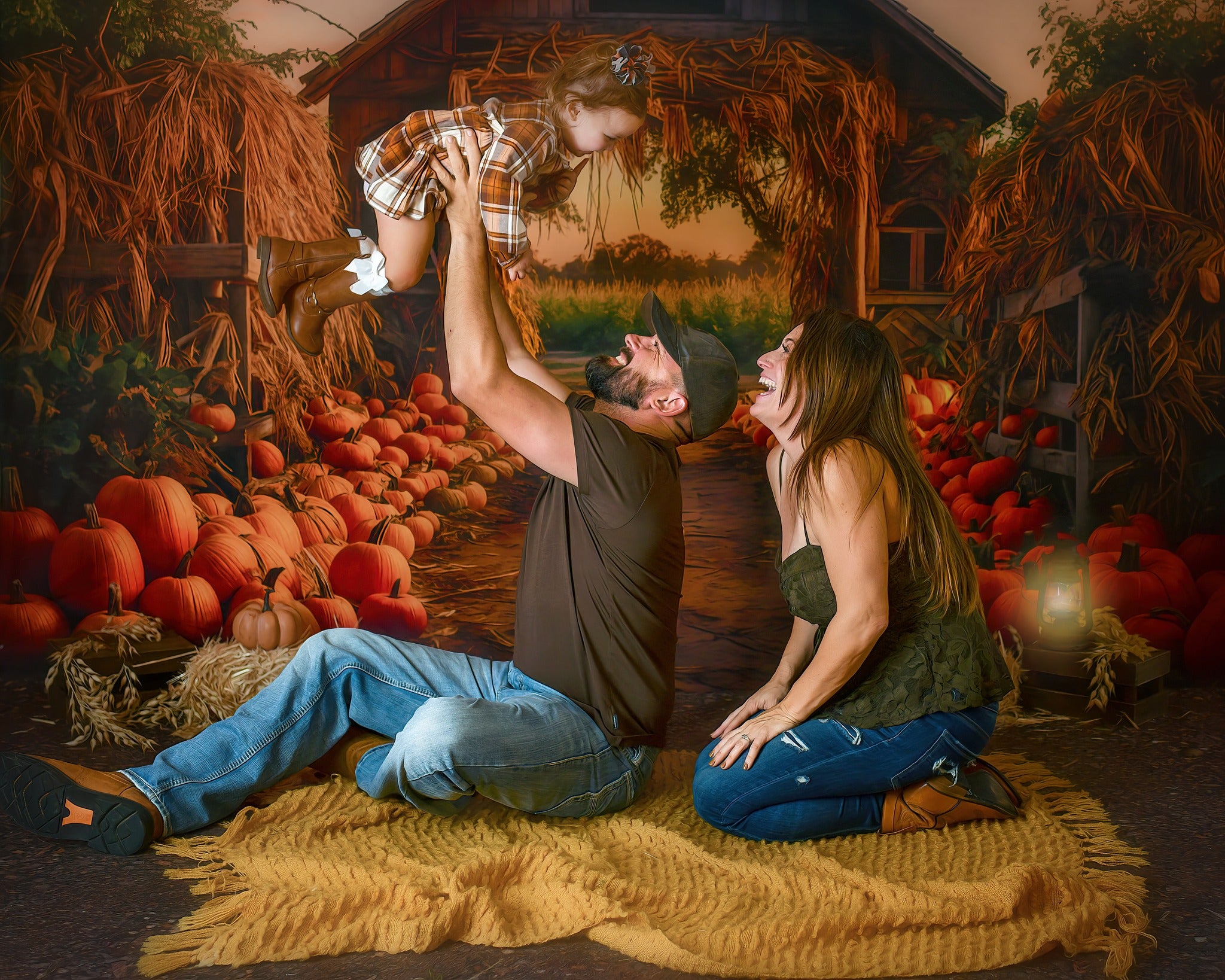 Kate Automne Ferme de citrouilles Porte Toile de fond pour la photographie - Kate Backdrop FR