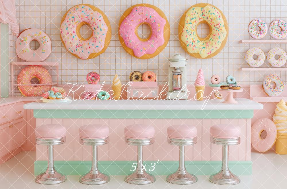 Kate Diner Donuts Bar Rose Pastel Toile de fond conçue par Patty Roberts - Kate Backdrop FR