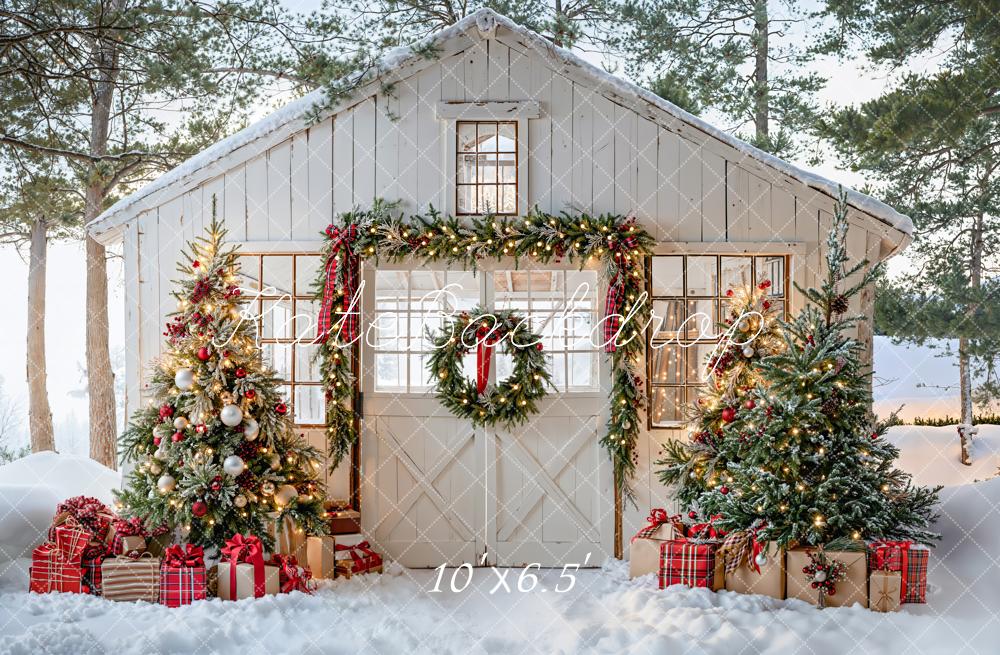 Kate Noël Maison Sapins Cadeaux Toile de fond en Laine conçue par Emetselch - Kate Backdrop FR