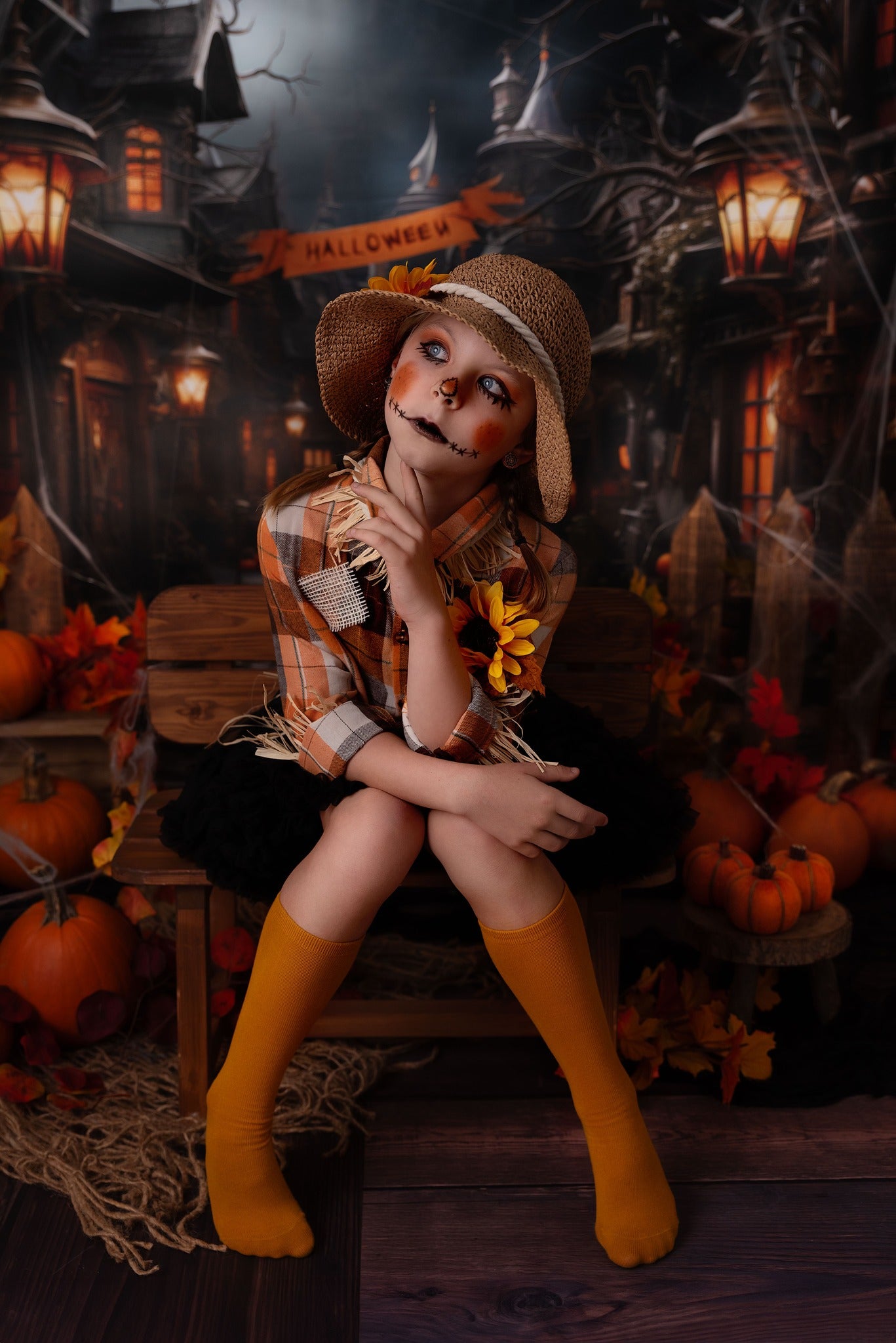 Kate Halloween Rue Citrouille Toile de fond conçu par Emetselch - Kate Backdrop FR