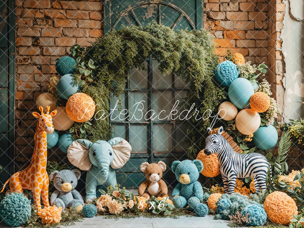 Kate Jungle Arche Animaux Ballons Toile de fond en Laine conçue par Emetselch - Kate Backdrop FR