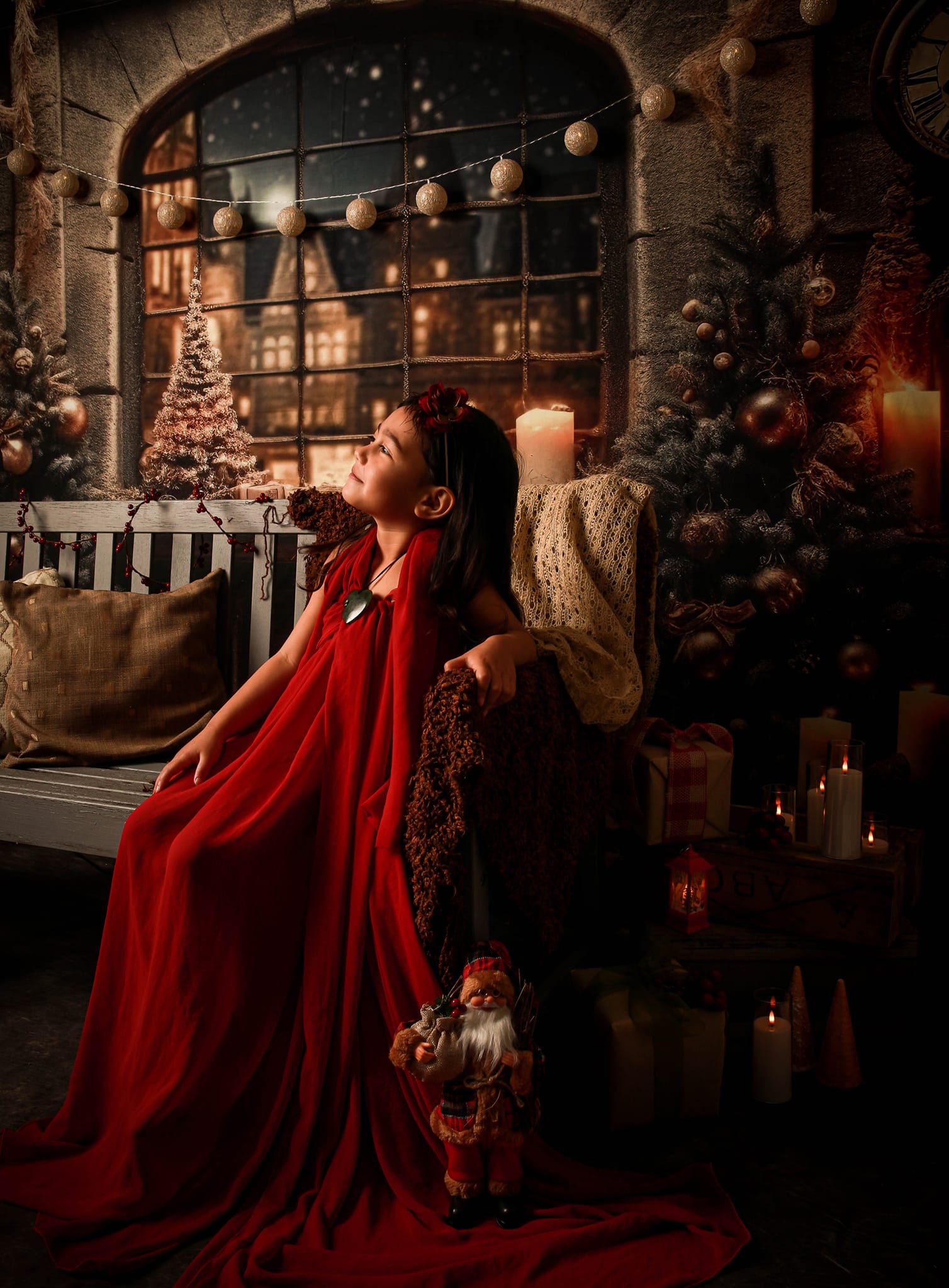 Kate Horloge Sapin de Noël Vintage Nuit Toile de fond pour la photographie - Kate Backdrop FR