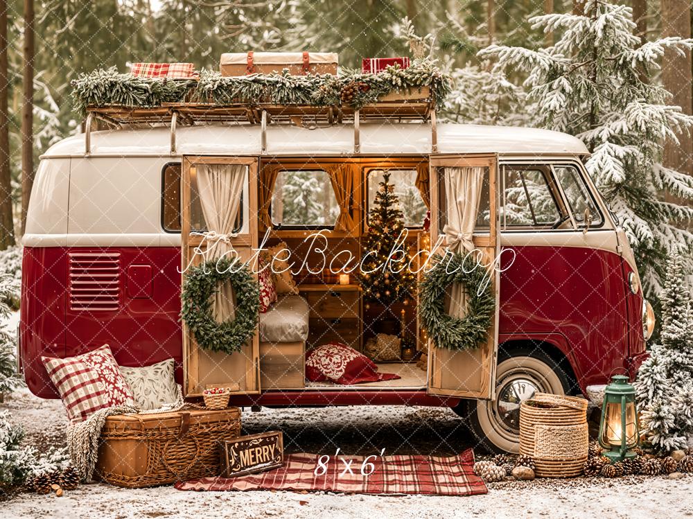 Kate Noël Camping-car Rouge Forêt Toile de fond en Laine conçue par Emetselch