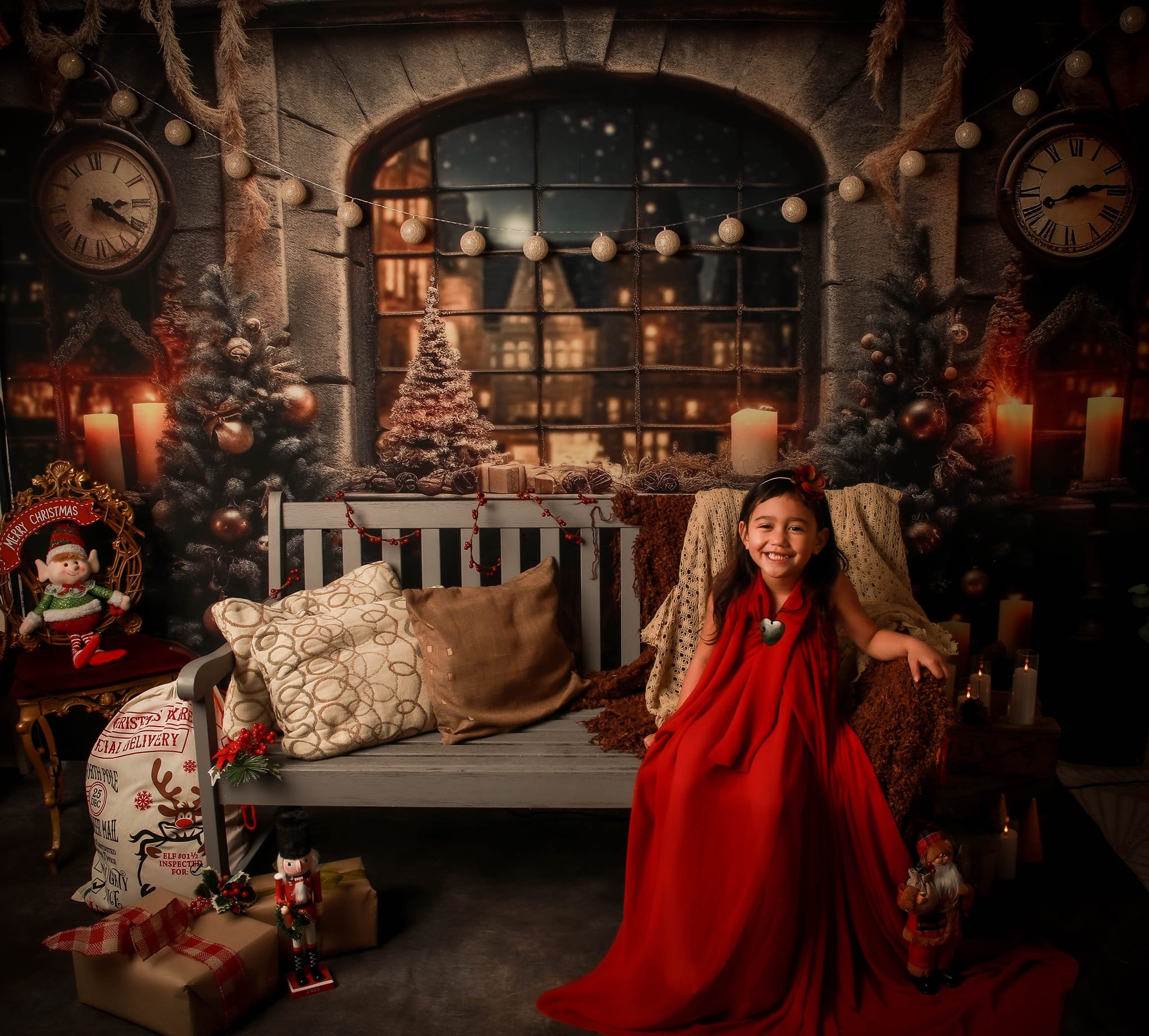 Kate Horloge Sapin de Noël Vintage Nuit Toile de fond pour la photographie - Kate Backdrop FR