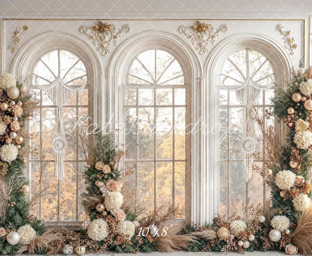 Kate Mariage Arche Fleurs Fenêtre Toile de fond en Laine conçue par Emetselch - Kate Backdrop FR