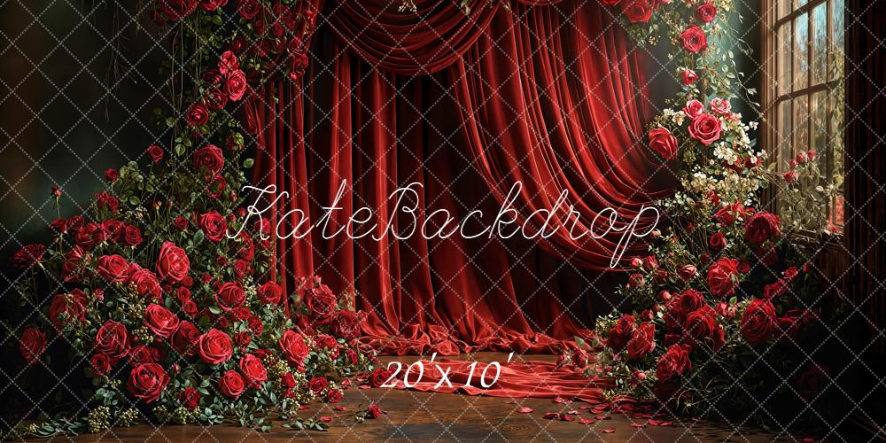 Kate Floral Rideau Rouge Fenêtre Toile de fond conçue par Emetselch