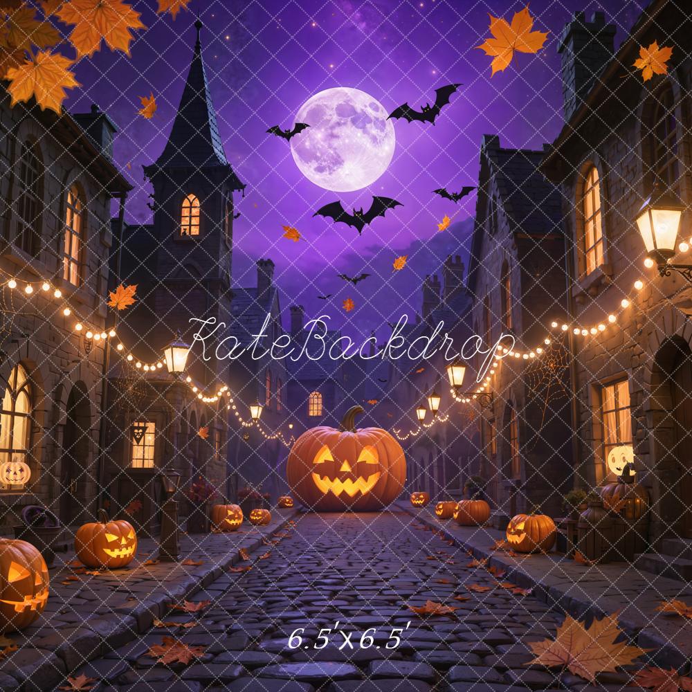 Kate Halloween Rue Citrouilles Lune Toile de fond conçue par Emetselch - Kate Backdrop FR