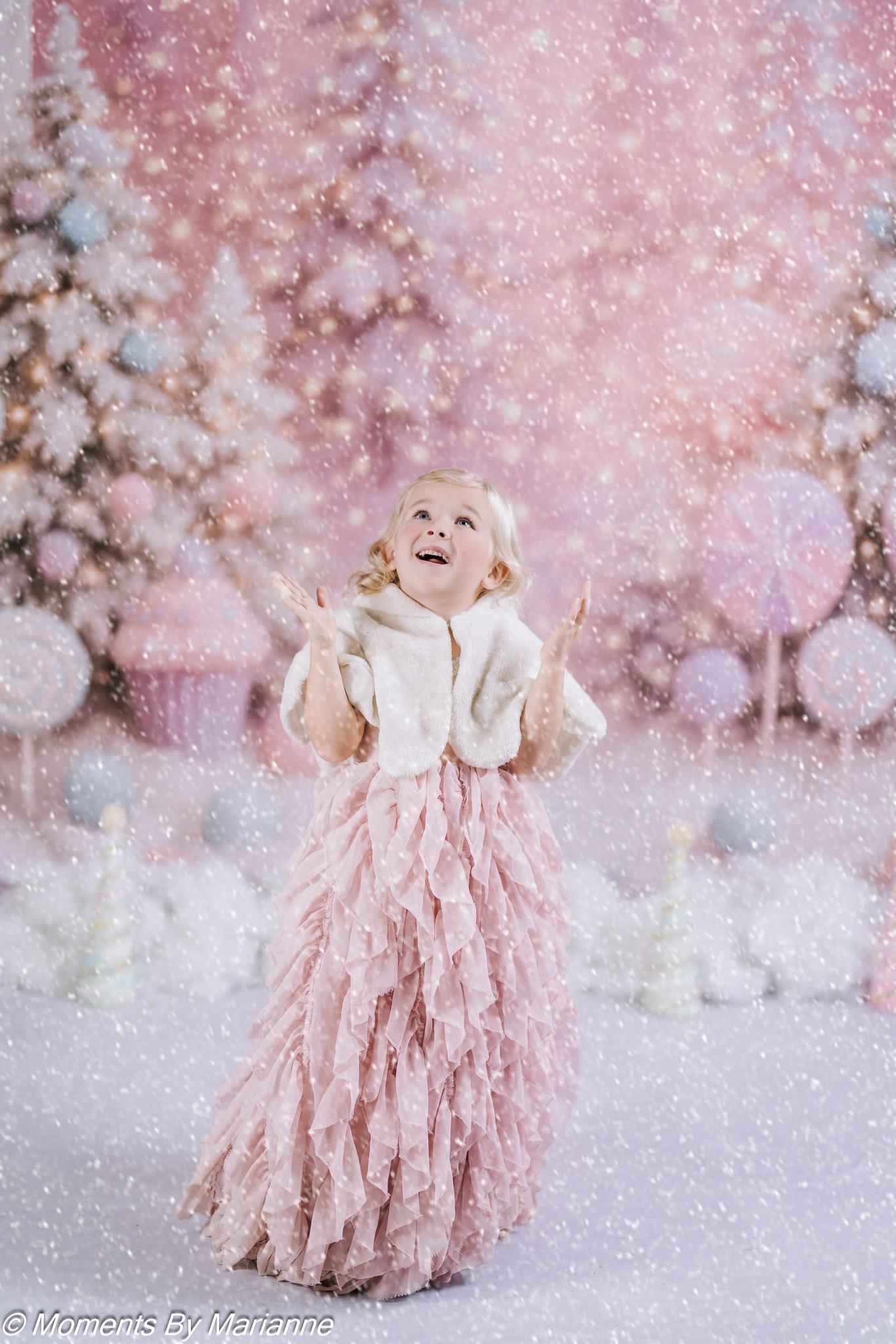 Kate Noël Bonbons Neige Portail Rose Toile de fond conçue par Ashley Paul - Kate Backdrop FR