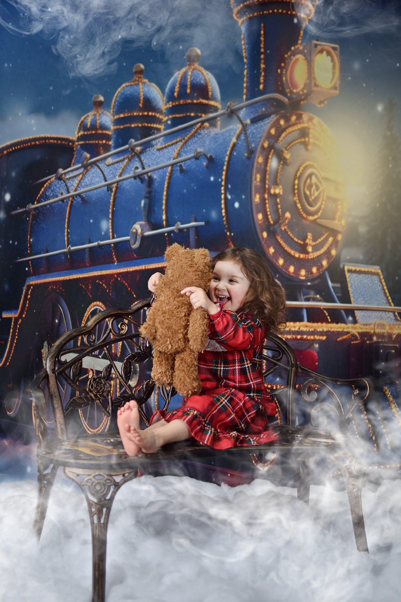 Kate Train Neige Nuit Hiver Toile de fond pour la photographie - Kate Backdrop FR