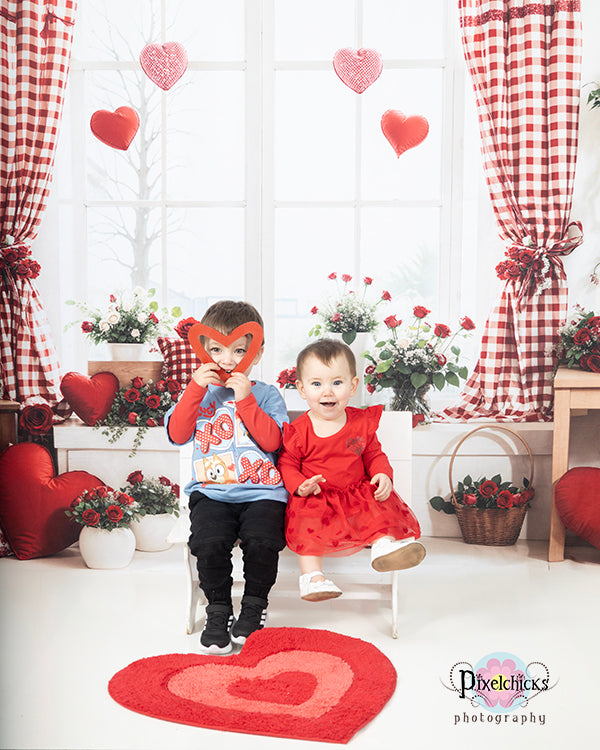 Kate Saint Valentin Fenêtre Fleurs Rouge Toile de fond conçue par Emetselch - Kate Backdrop FR