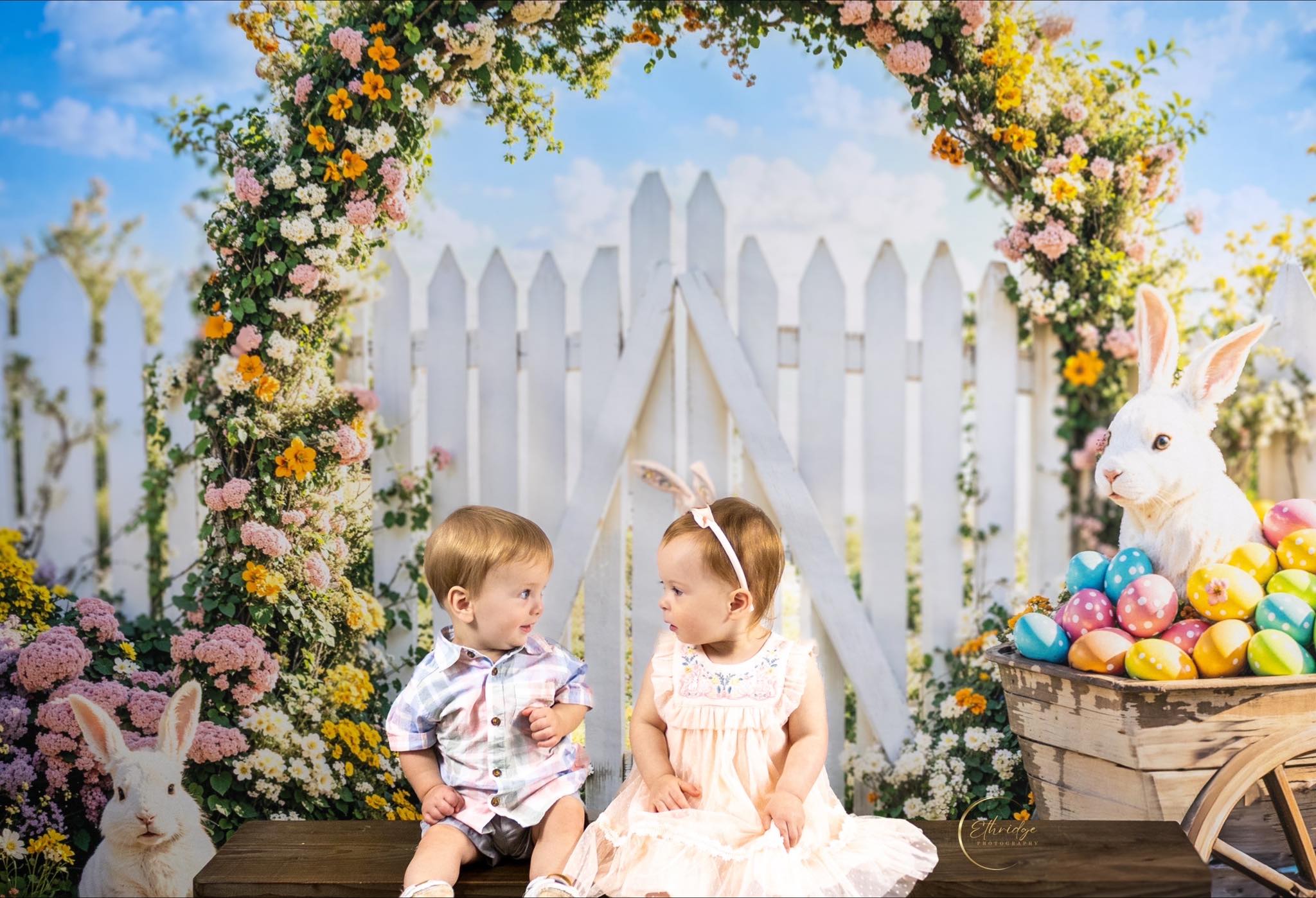 Kate Pâques Lapin Arche de Fleurs Clôture Toile de fond conçue par Emetselch - Kate Backdrop FR