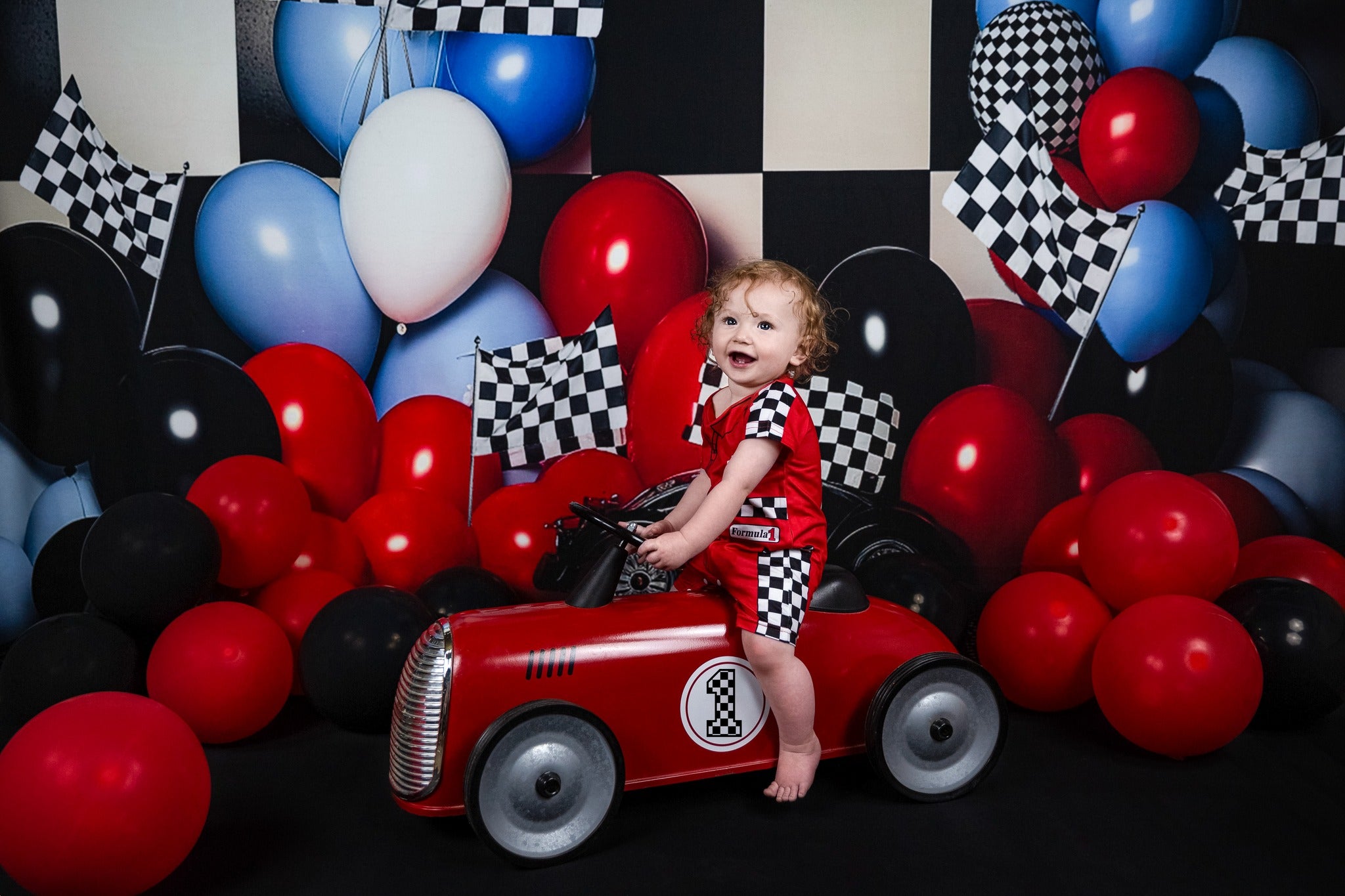 Kate Anniversaire Ballons Grille noir et blanc Toile de fond pour la photographie